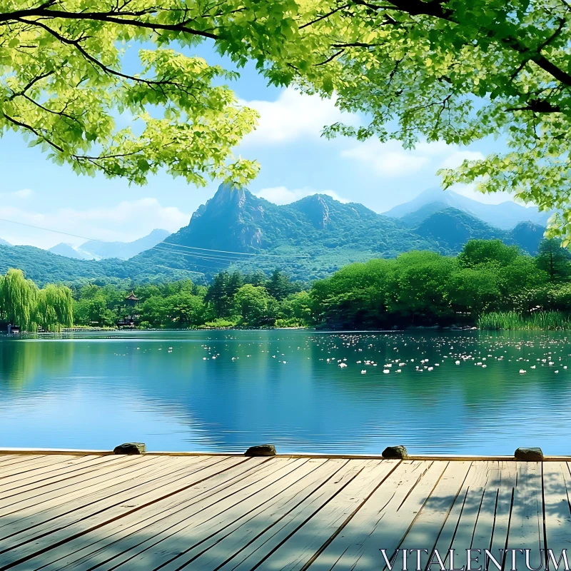 Peaceful Landscapes: Mountain Lake View AI Image