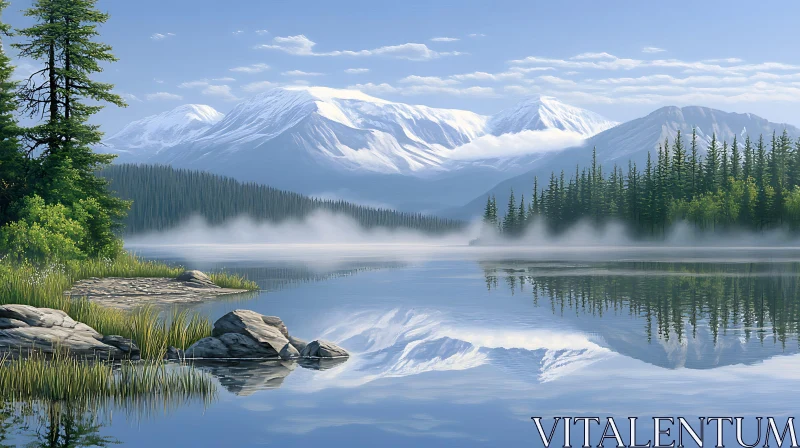 AI ART Serene Lake with Mountain Reflection