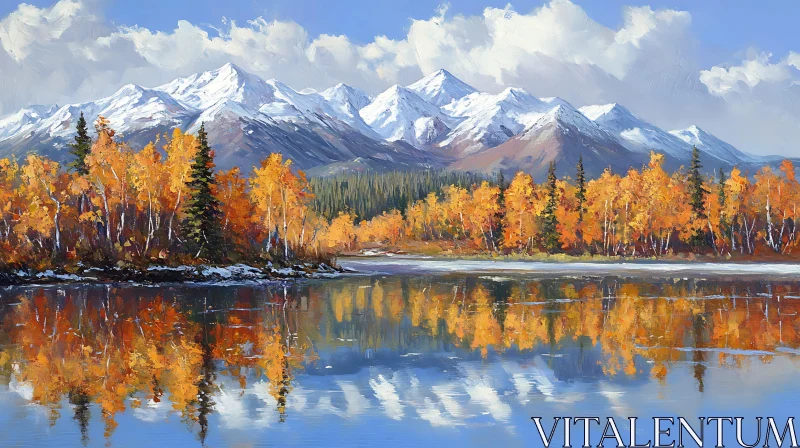 Tranquil Lake in Autumn with Reflective Mountains AI Image