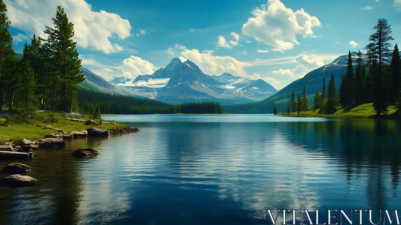 Peaceful Mountain Lake Landscape AI Image