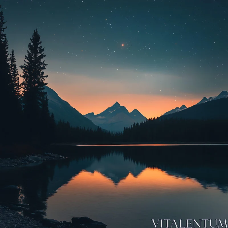 Stars Above Serene Mountain and Lake AI Image