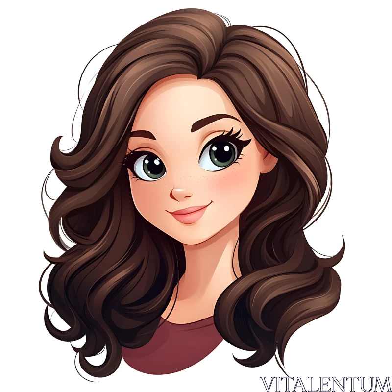 Adorable Anime Character with Curly Brown Hair and Green Eyes AI Image