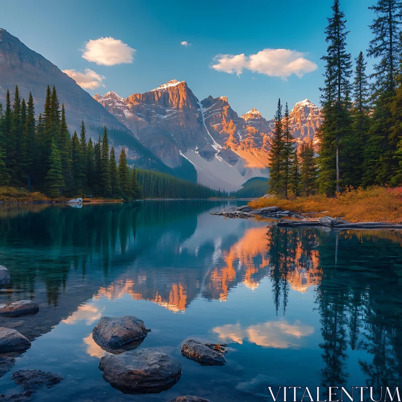 Serene Sunset Over a Reflective Mountain Lake AI Image