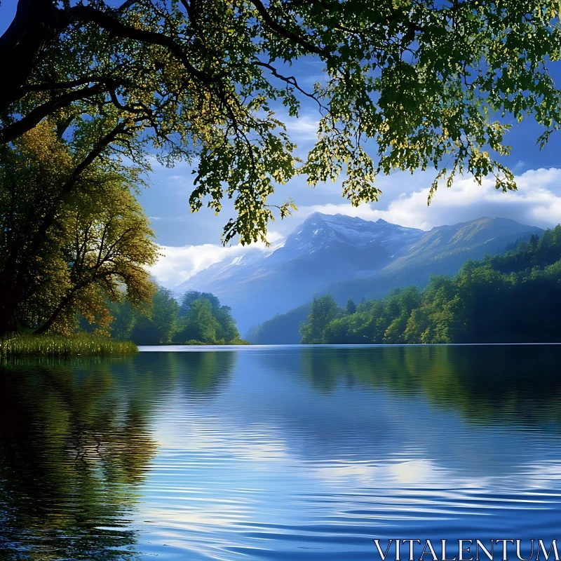 AI ART Serene Water Reflecting Mountains and Trees