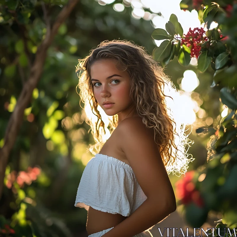 Outdoor Woman Portrait with Sunlight AI Image