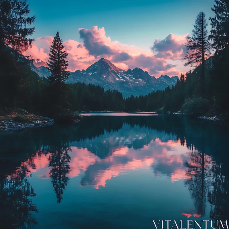 Sunset Reflections: Mountain and Lake Scenery AI Image