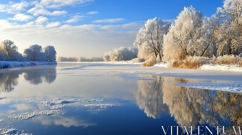 Winter Tranquility by the River AI Image