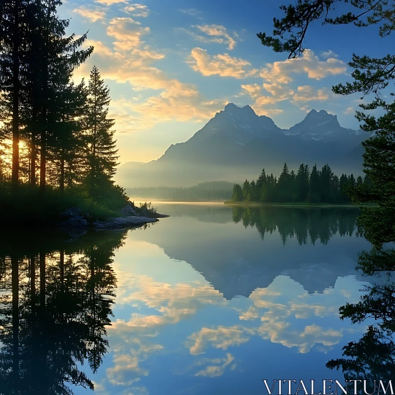 AI ART Peaceful Scene of a Reflective Lake and Mountains