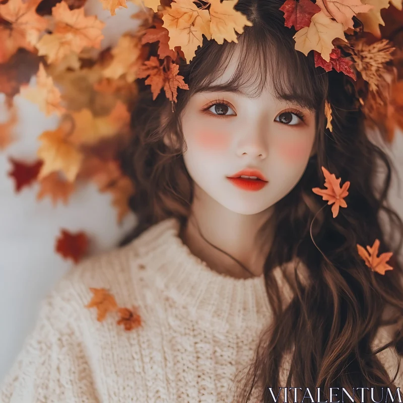 Autumn-Themed Woman Portrait AI Image