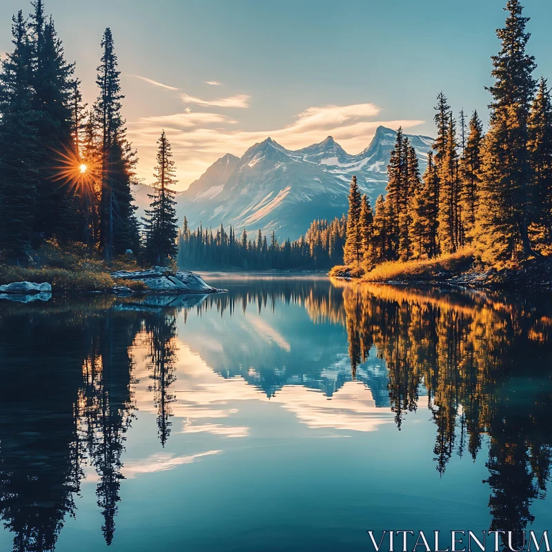 Peaceful Lake and Mountain Scene AI Image