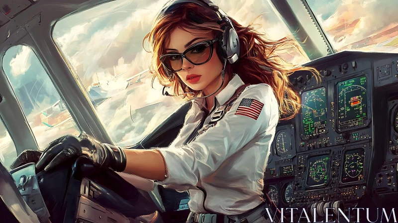 Woman Pilot in Control of Aircraft
