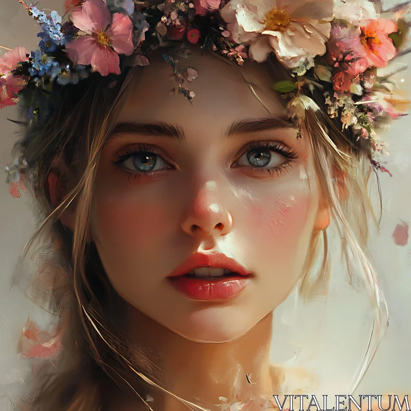Serene Woman Adorned with Flowers