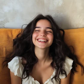 Happy Woman with Long Dark Hair
