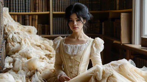 Vintage-Elegance: Woman in Library