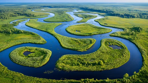 Aerial Shot of Curving River Amidst Greenery