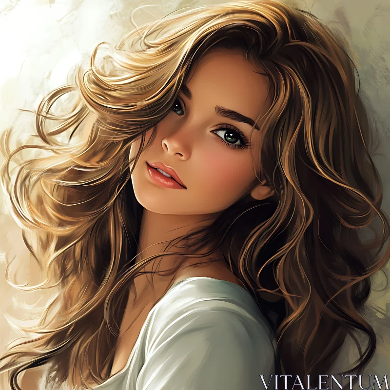 Beautiful Woman with Flowing Hair and Captivating Eyes Portrait Beautiful Woman with Flowing Hair and Captivating Eyes Portrait