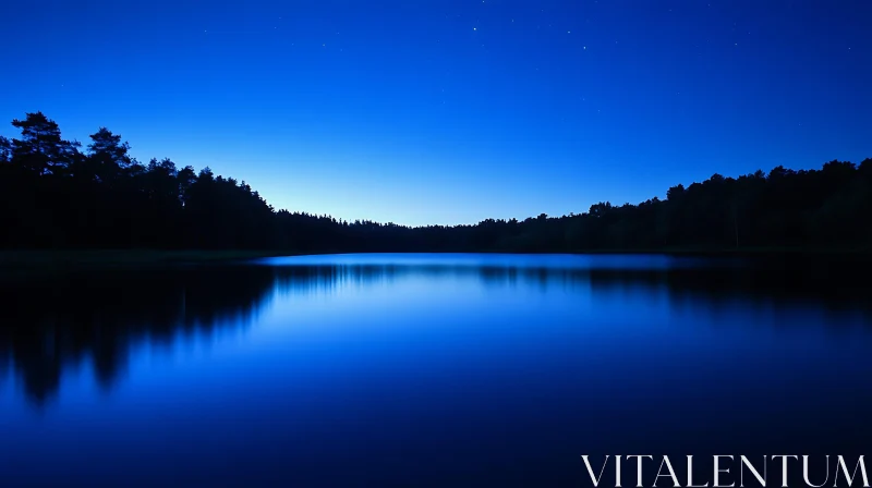 Peaceful Nocturnal Lakeside Scene AI Image