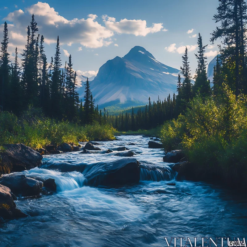Tranquil River and Majestic Mountain View Tranquil River and Majestic Mountain View