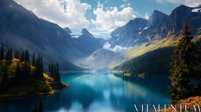 Tranquil Lake Amidst Snow-Capped Mountains and Forests Tranquil Lake Amidst Snow-Capped Mountains and Forests