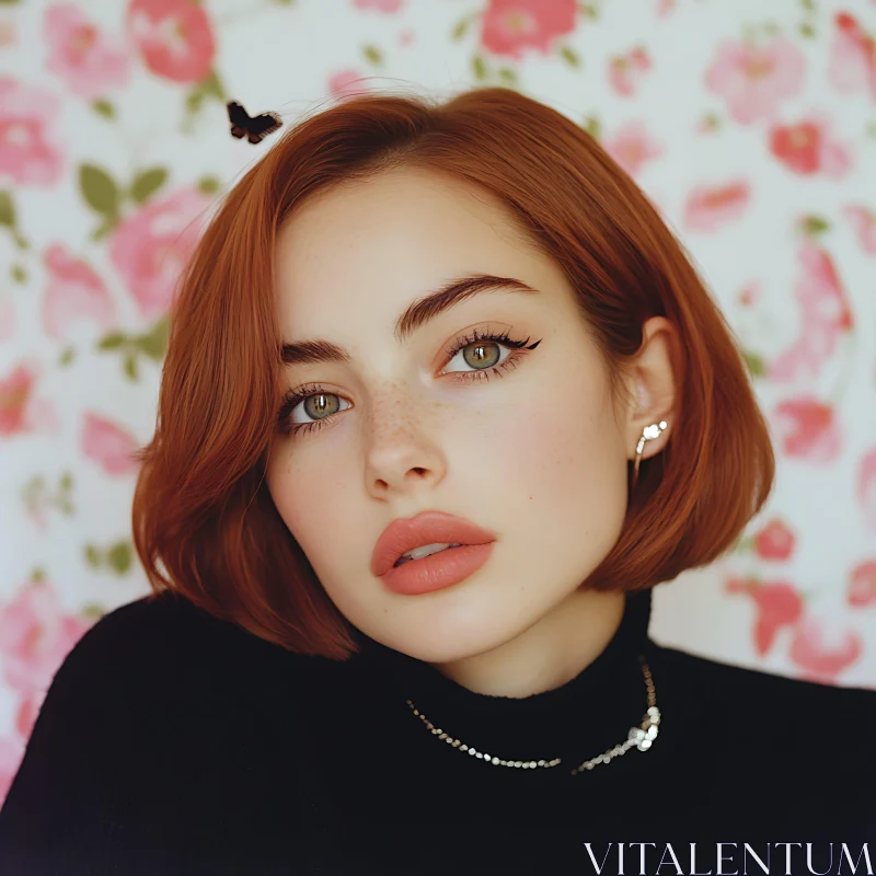 Freckled Beauty with Red Hair and Floral Background Freckled Beauty with Red Hair and Floral Background