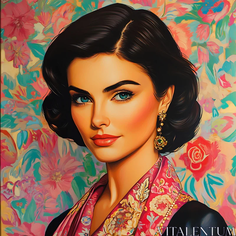 Woman in Vibrant Floral Shawl