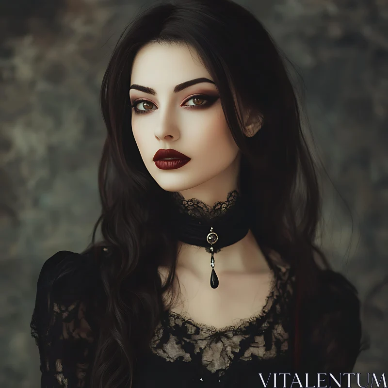 Mysterious Gothic Beauty in Elegant Attire AI Image