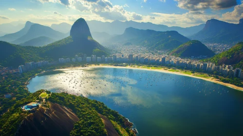 Scenic Aerial Cityscape with Beach and Mountains