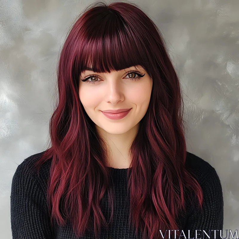Young Woman with Burgundy Hair and Bangs Young Woman with Burgundy Hair and Bangs