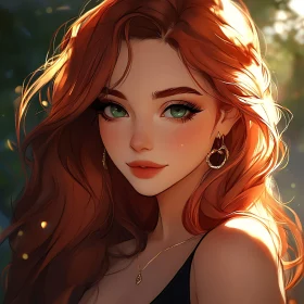 Elegant Digital Illustration of a Red-haired Woman