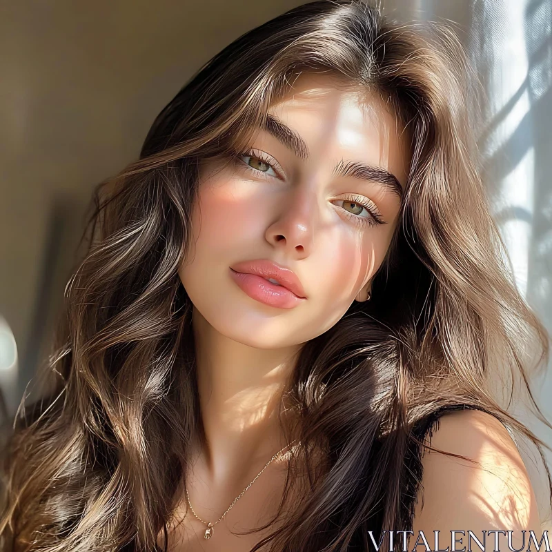 Sunlit Portrait of a Beautiful Woman AI Image