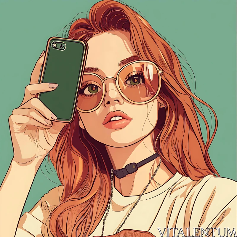 Anime Selfie Girl with Reddish-Brown Hair and Glasses AI Image