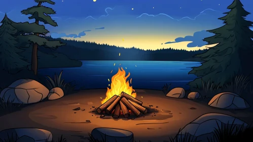 Starry Night Campfire by the Lake