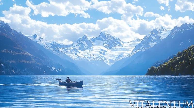 Kayaker in Peaceful Mountainous Lake AI Image