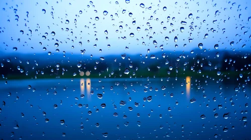 Serene Evening View of Raindrops on Window