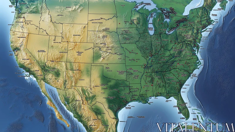 USA Terrain and Geographical Features Map AI Image