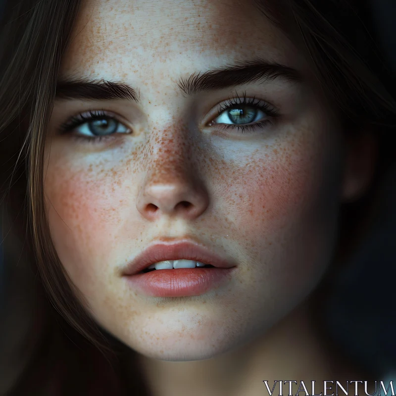 Freckled Woman Close-Up Portrait AI Image