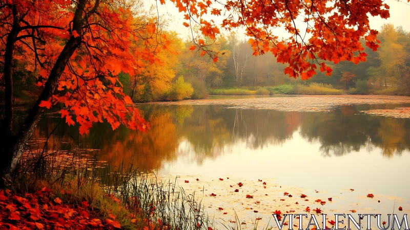 Tranquil Pond Amidst Autumn Leaves AI Image