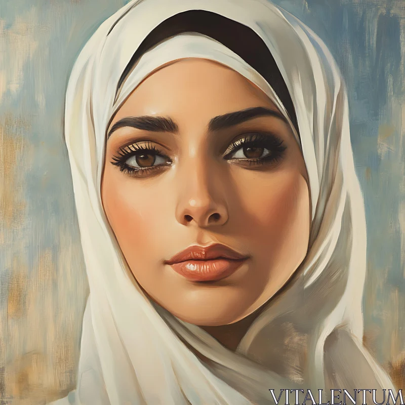 Expressive Female Portrait in Hijab AI Image