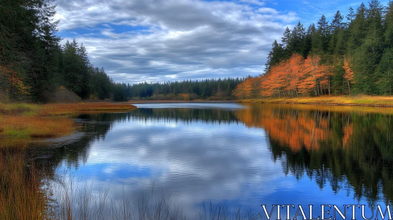 Tranquil Forest Lake in Fall AI Image