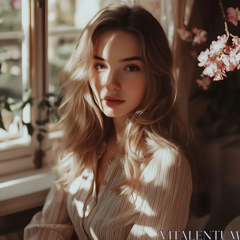 Soft Sunlit Portrait of a Young Woman AI Image