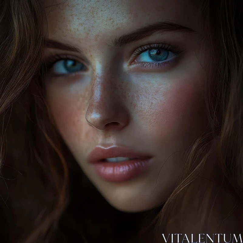 AI ART Intense Blue-Eyed Woman with Natural Beauty