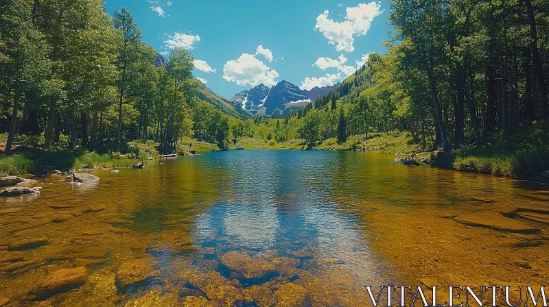 Serene Lake Amidst Forest and Mountains AI Image