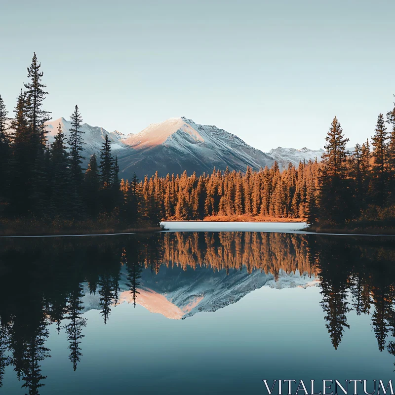 Symmetrical Reflection of Nature in a Lake AI Image