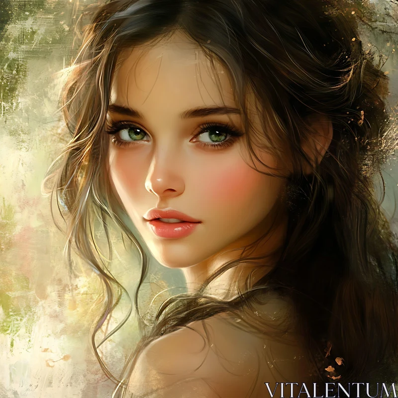 Beautiful Woman with Expressive Eyes Artwork AI Image