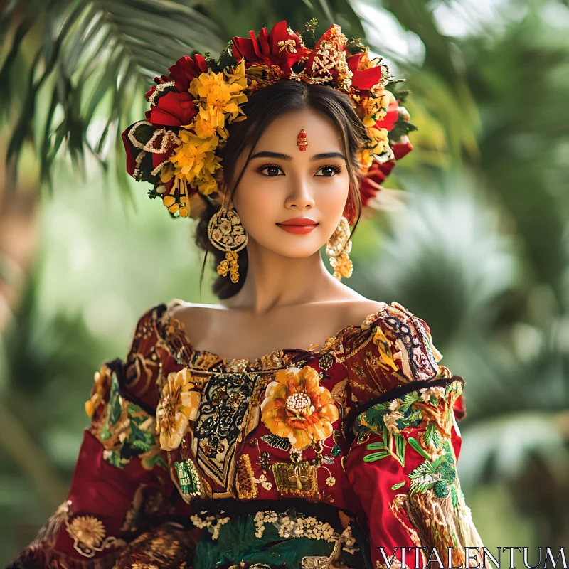 Cultural Portrait of Woman in Traditional Dress AI Image