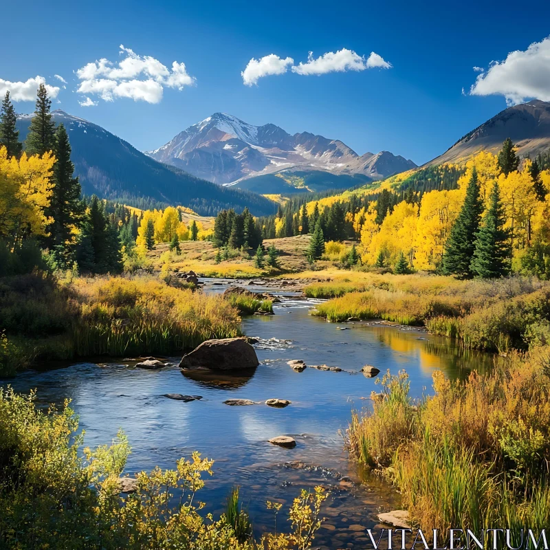 Autumn Mountain Scene with River AI Image