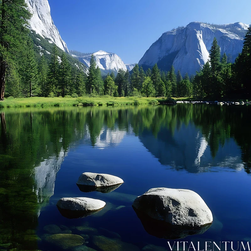 Peaceful Mountain Lake Landscape with Clear Reflections AI Image