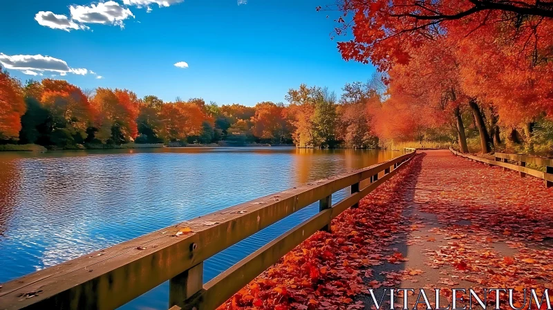 Serene Autumn Walk by the Lake AI Image