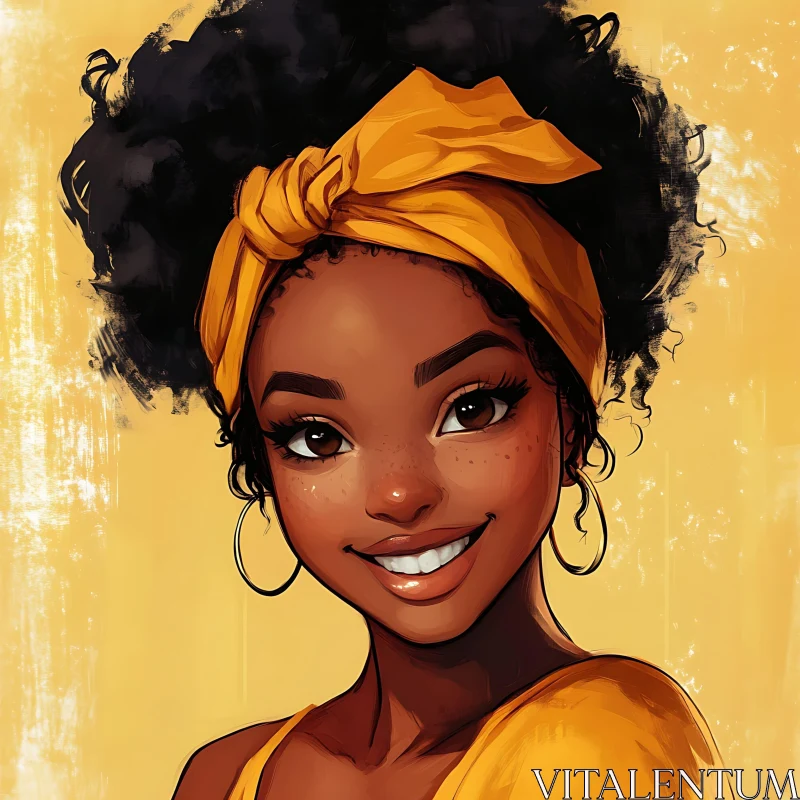 Cheerful Female Portrait with Yellow Headband AI Image