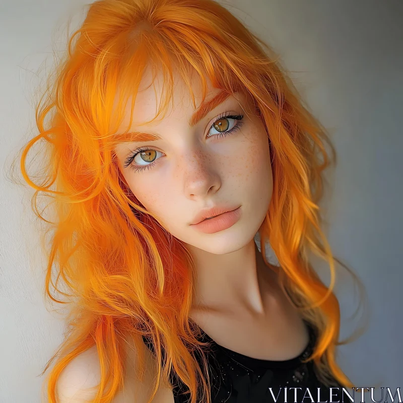 AI ART Vivid Orange-Haired Woman with Freckles